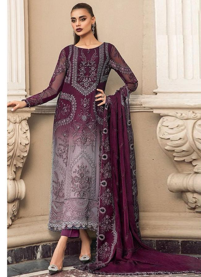 Organza Wine Eid Wear Embroidery Work Pakistani Suit